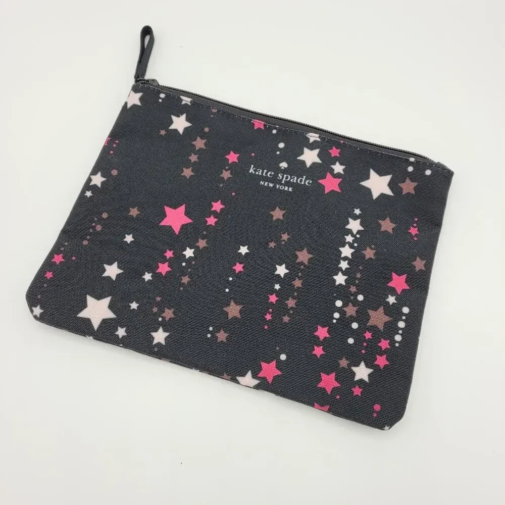 Kate Spade New York Black Twinkle Star Pouch Clutch with Multicolor Pink Stars